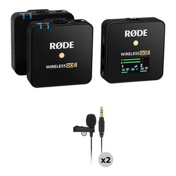 RODE Wireless GO II 2-Person Compact Digital Wireless Omni Lavalier Microphone System/Recorder Kit (2.4 GHz, Black)