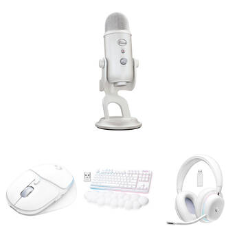 Logitech Blue Yeti for Aurora Collection USB Mic Kit with Mouse, G715 Wireless Keyboard, and Headset (White Mist, GX Red Switches)