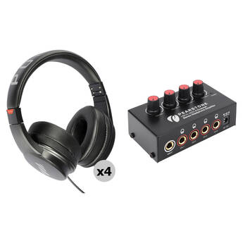 Polsen HPC-A20 Closed-Back Studio Headphones 4-Pack Kit with Headphone Amplifier