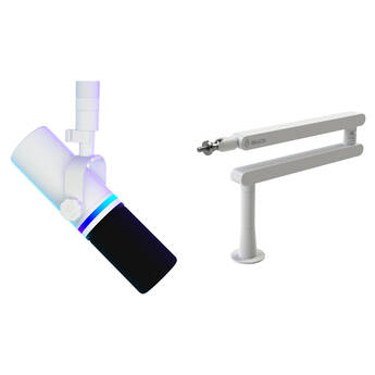 BEACN Mic Dynamic USB Broadcast Microphone Podcasting Kit with Boom Arm (White)