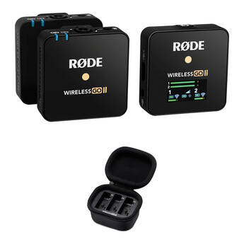RODE Wireless GO II 2-Person Compact Digital Wireless Microphone System/Recorder with Charging Case Kit (2.4 GHz, Black)