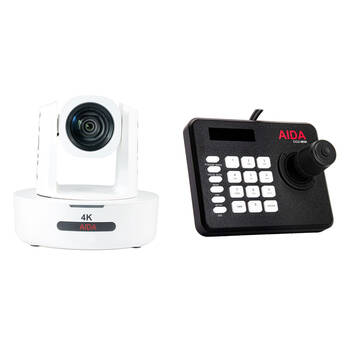AIDA Imaging 4K NDI|HX PTZ Camera with 12x Optical Zoom + Controller Bundle (White)