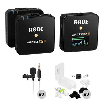 RODE Wireless GO II 2-Person Wireless Microphone System/Recorder with Lavalier GO Mics & Hiding Kits (2.4 GHz, Black)