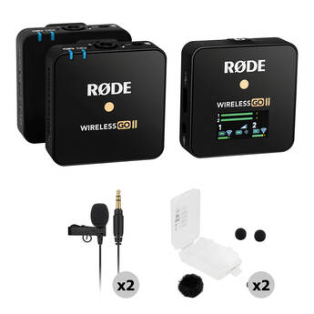 RODE Wireless GO II 2-Person Wireless Microphone System/Recorder with Lavalier GO Mics & Outdoor Kits (2.4 GHz, Black)