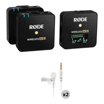 RODE Wireless GO II 2-Person Compact Digital Wireless Omni Lavalier Microphone System/Recorder Kit (2.4 GHz, Black, White Lavs)