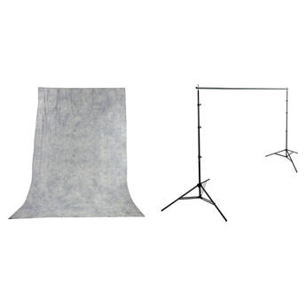 Impact Background Kit with 10 x 24' Tie-Dyed Slate Gray Muslin Backdrop