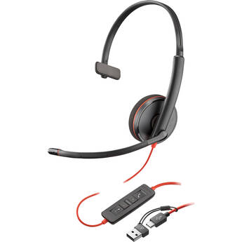 Poly Blackwire 3210 Mono USB-C Headset with USB-C to USB-A Adapter