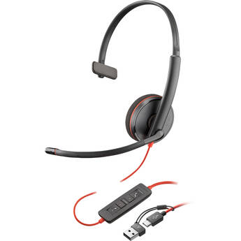 Poly Blackwire 3310 Mono USB-C Headset with USB-C to USB-A Adapter