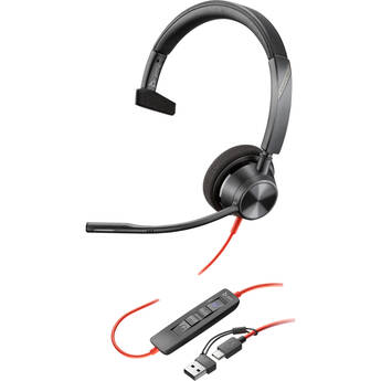 Poly Blackwire 3315 Mono USB-C Headset with USB-C to USB-A Adapter