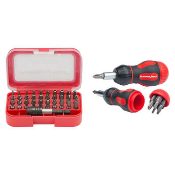 Platinum Tools 8-in-1 Ratcheted Stubby Screwdriver with 30-Piece Security Bit Set