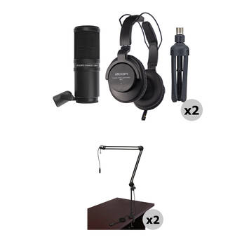 Zoom ZDM-1 2-Person Podcast Mic Pack Kit with Headphones, Mic Cables, and Boom Arms