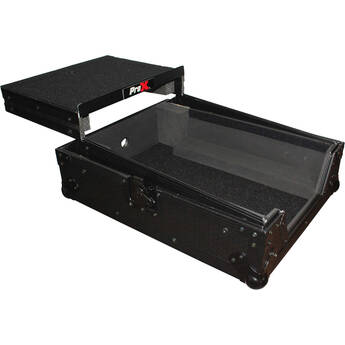 ProX Universal 12" Large-Format DJ Mixer Flight Case with Laptop Shelf (Black on Black)