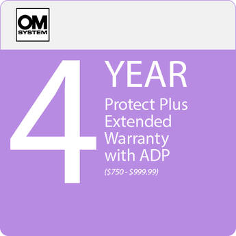 OM SYSTEM 4-Year Protect Plus Support with ADP for Photo and Video Cameras and Lenses (Point-of-Sale, $750-$999.99)