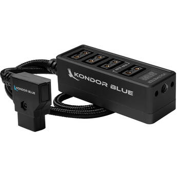 Kondor Blue Male D-Tap to 4-Port Female D-Tap Splitter Hub with Voltmeter (16", Raven Black)