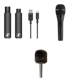 Sennheiser XSW-D XLR BASE SET Digital Wireless Plug-On Microphone System with Polsen M-85 Handheld Mic & Short-Haired Big Windbubble Kit (2.4 GHz)