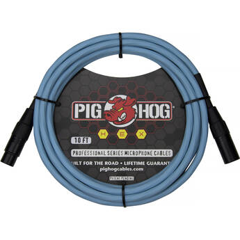 Pig Hog Hex Series XLR Microphone Cable (Daphne Blue, Straight to Straight, 10')