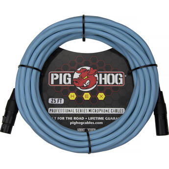 Pig Hog Hex Series XLR Microphone Cable (Daphne Blue, Straight to Straight, 25')