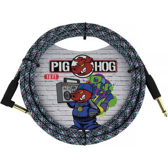 Pig Hog Vintage Series 1/4" Instrument Cable (Blue Graffiti, Straight to Right-Angle, 10')