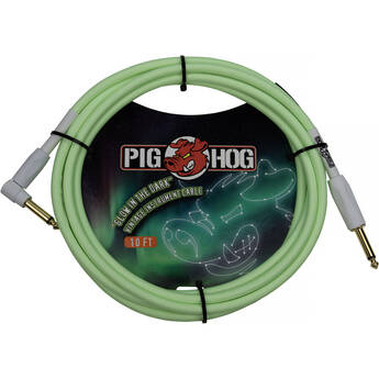 Pig Hog Vintage Series 1/4" Instrument Cable (Glow in the Dark, Straight to Right-Angle, 10')