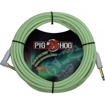 Pig Hog Vintage Series 1/4" Instrument Cable (Glow in the Dark, Straight to Right-Angle, 20')