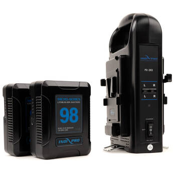 IndiPRO Tools 2 x Micro-Series 98Wh Li-Ion V-Mount Batteries with Dual V-Mount Battery Charger Kit