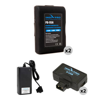 IndiPRO Tools 2 x PD-95A 95Wh Gold Mount Batteries, D-Tap Charger & 2 x USB Adapters Kit