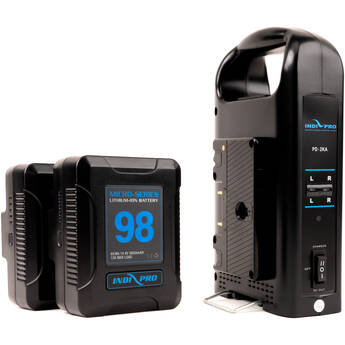 IndiPRO Tools 2 x Micro-Series 98Wh Li-Ion Goldย Mount Batteries with Dual Goldย Mount Battery Charger Kit