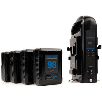 IndiPRO Tools 4 x Micro-Series 98Wh Li-Ion Batteries & Dual Charger Kit (V-Mount)