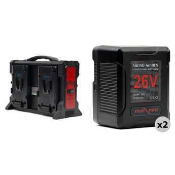 IndiPRO Tools Micro-Series 26V 260Wh Li-Ion V-Mount 2-Battery Kit with Quad Charger