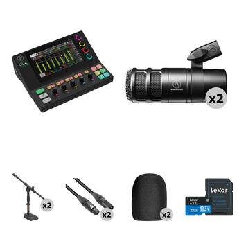 Mackie DLZ Creator XS 2-Person Podcast Kit with AT2040 Mics, Desktop Stands, and Accessories
