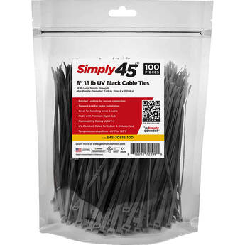 Simply45 8" UV Cable Ties (18 lb, 100-Pack, Black)