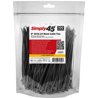 Simply45 8" UV Cable Ties (100-Pack, Black)