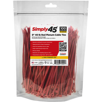 Simply45 8" UV Cable Ties (40 lb, 100-Pack, Red)