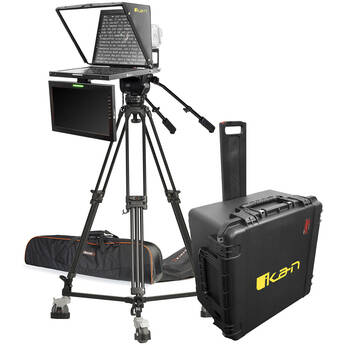 ikan 19" Widescreen Teleprompter with Talent Monitor, Tripod & Dolly Turnkey Travel Kit