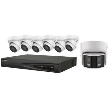 Hikvision EKI-K82T47 8-Channel 4K NVR with 2TB HDD, 6 4MP Turret Cameras & 4MP Dual-Lens Turret Camera Panoramic Kit