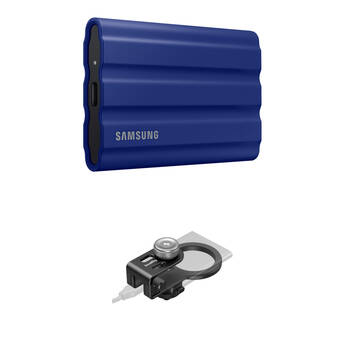 Samsung 1TB T7 Shield Portable SSD with MagSafe/Cold Shoe SSD Holder (Blue)
