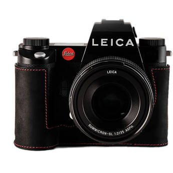 Oberwerth Half Case - TagCase for Leica SL3 (Hydro Line, Black with Red Stitching)