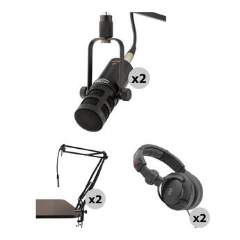 Polsen 2-Person MC-POD Podcasting Kit with Mics, Broadcast Arms & Headphones