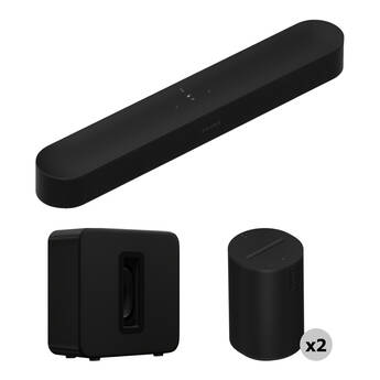 Sonos Beam Gen 2 Soundbar with Sub 4 Wireless Subwoofer and Dual Era 100 Speakers Set (Black)