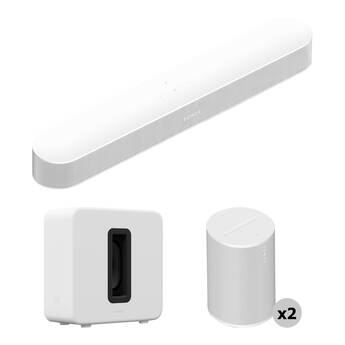 Sonos Beam Gen 2 Soundbar, Two Era 100 Speakers, and Sub 4 Wireless Subwoofer (White)