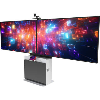 iCartTX Heavy-Duty Rolling Floor Stand for Dual 55 to 82" Displays (10 RU, Black)