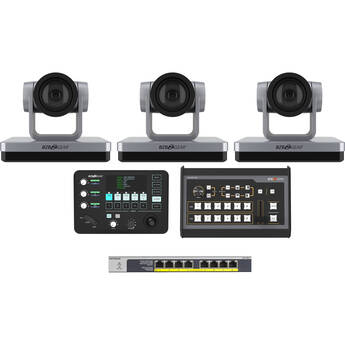 BZBGEAR 3 x 30x PTZ Camera Broadcast Kit with 6-Channel Mixer, 8-Port Switch & Controller (Silver)
