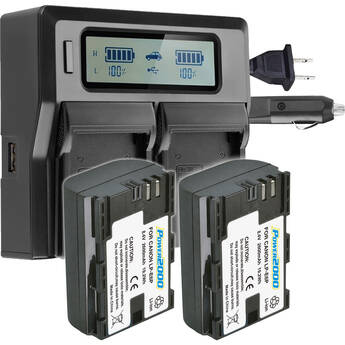 Power2000 2 x Canon LP-E6P-Type Batteries and Dual-Bay LCD Charger