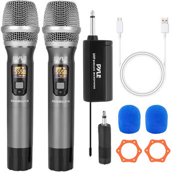 Pyle Pro PDWMU214 2-Person Wireless UHF Microphone System with 2 Handheld Mics & Plug-In Receiver