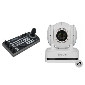Bolin Technology B2-210 Blue Line USB/IP/HDMI PTZ 3-Camera Kit with IP Controller (White)