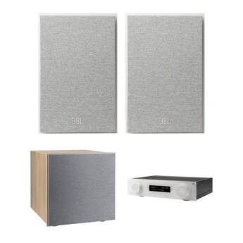 JBL MA310 5.2-Channel A/V Receiver with 2.1 Bookshelf Speaker Kit (Latte/White)