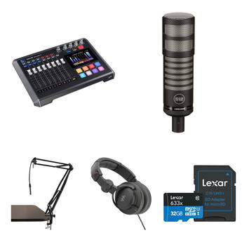 TASCAM Mixcast 4 Podcast Value Kit with Limelight Mic, Boom Arm, and Headphones