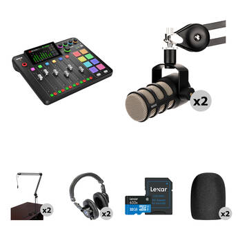 RODE RODECaster Pro II 2-Person Podcasting Kit with PodMics, Broadcast Arms, and Headphones