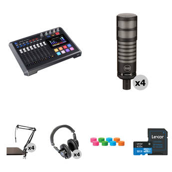 TASCAM Mixcast 4 Four-Person Podcast Value Kit with Limelight Mics, Boom Arms, and Headphones