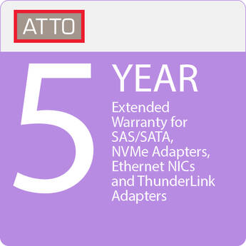 ATTO Technology 5-Year Extended Warranty for SAS/SATA, NVMe Adapters, Ethernet NICs and ThunderLink Adapters